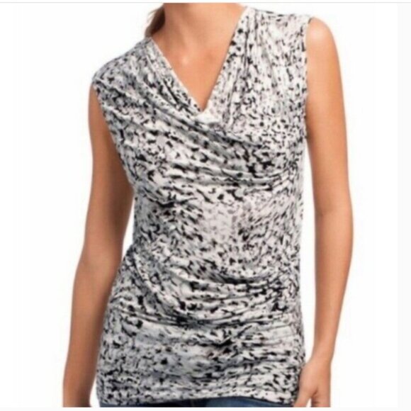 CAbi Lana Drape Neck Side Ruched Sleeveless  Animal Print Top Style #734 Size L - Picture 1 of 12